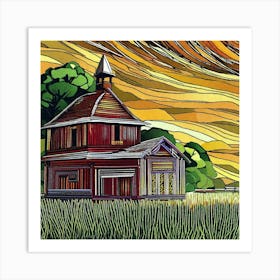 Barn At Sunset 2 Art Print