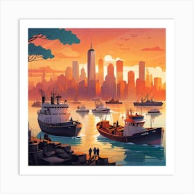 New York City At Sunset Art Print