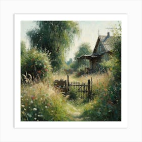 Old And Abandoned House In The Countryside, Acrylic Painting Style Art Print