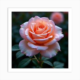 A Dreamy Rose With Petals Of Flowing, Iridescent Patterns Blooming In A Magical Garden Art Print