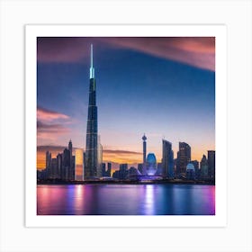 Dubai Skyline At Dusk Art Print