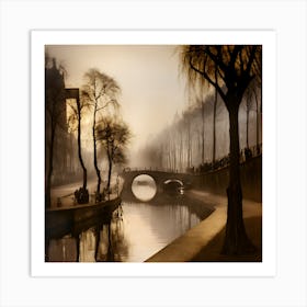 Misty Canal Bridges Art Print