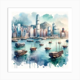 Watercolor Of Hong kong Art Print