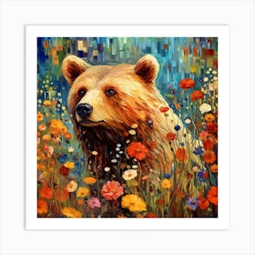 Bear with wild flowers Art Print