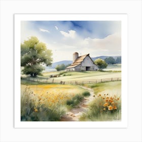 Watercolor Of A Farm 1 Art Print