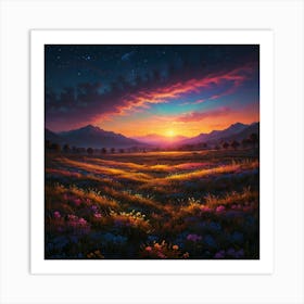 Sunset In The Meadow 5 Art Print