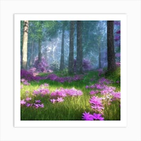 Purple Flowers In The Forest Art Print