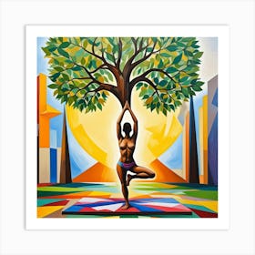 Tree Pose Cubism Style Art Print