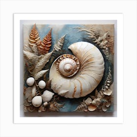 Ancient sea shell and fern 2 Art Print