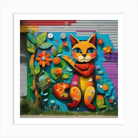 Colorful Cat Mural Art Print
