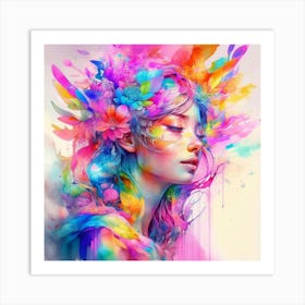 Colorful Girl With Colorful Hair Art Print