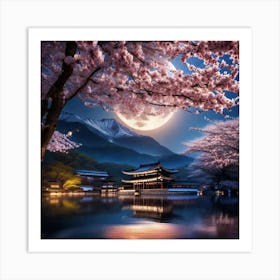 Cherry Blossoms At Night 4 Art Print