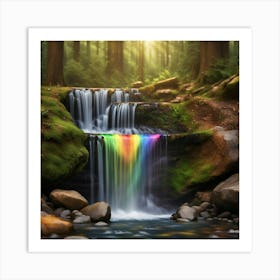 Rainbow Waterfall In The Forest Art Print