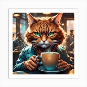 Cat In A Cafe Art Print