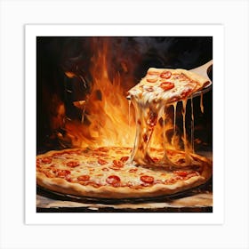 Pizza In Flames Art Print