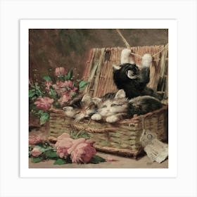 Kittens In A Basket Art Print