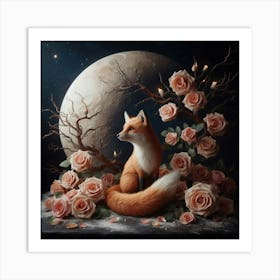 Fox And Roses 2 Art Print