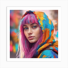 Girl With Colorful Hair 1 Art Print