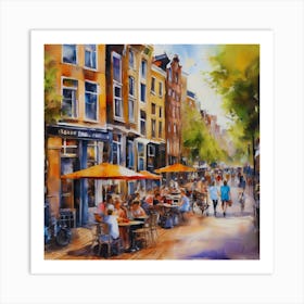 Amsterdam Cafes.Amsterdam city.summer. Cafes. Passersby, sidewalks. Oil colors. 10 Art Print