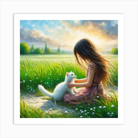 Little Girl With Cat Art Print