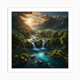 Waterfall In The Mountains 13 Art Print