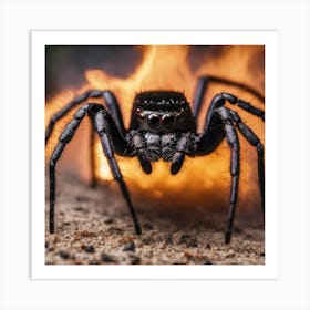 Black Spider In Front Of Fire Art Print