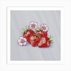 Strawberries And Flowers Art Print