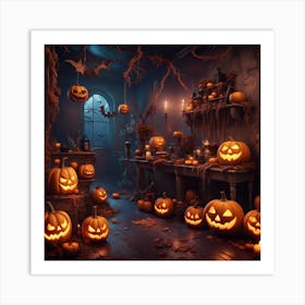 Halloween Room With Pumpkins Art Print