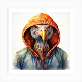 Watercolour Cartoon Turkey In A Hoodie 3 Art Print