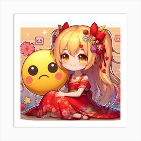Cute Girl With Emoji Art Print