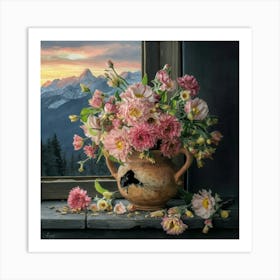 Sunset With Flowers 1 Art Print