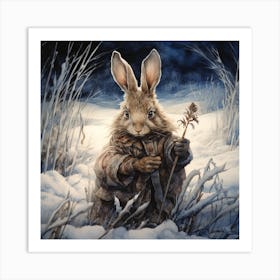 Winter Hero. Magical Rabbit Art Print. Art Print