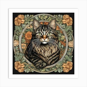 william morris inspired victorian Cat Art Print