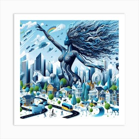 Blue Woman In The City Art Print