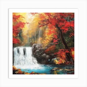 Waterfall In Autumn Art Print