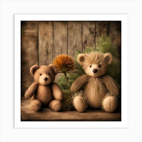 Toy Bear And Hedgehog Design Art Print