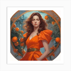 Girl In An Orange Dress Art Print