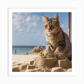 Cat Playing In The Sand 1 Art Print