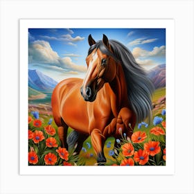 Bay Horse Amongst the Blossoms Art Print