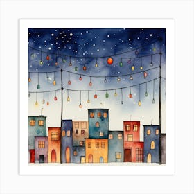 Watercolor Christmas Lights Art Print