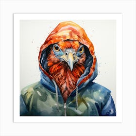 Watercolour Cartoon Pheasant In A Hoodie 2 Art Print