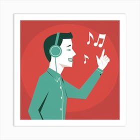 Man Singing With Headphones Art Print