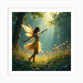 A Graceful Fairy Dancing In A Meadow Filled With Luminous Flowers 1 Art Print