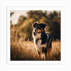 Australian Shepherd Standing In Tall Grass Art Print