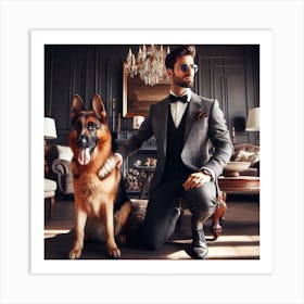 Posh Man With A Dog Art Print