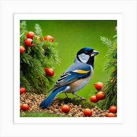 Bird On Berries Art Print