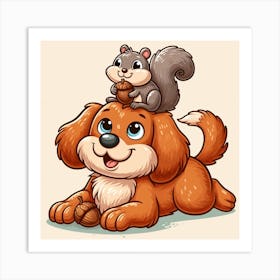 Cartoon Dog And Squirrel 4 Art Print