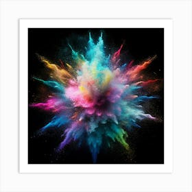 A Multicolored Powder Explosion Against A Black Background Art Print