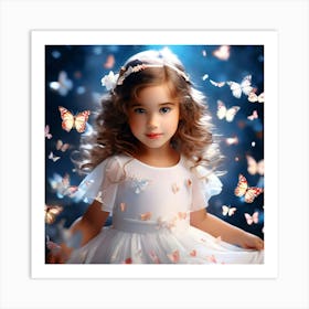 Little Girl With Butterflies Art Print