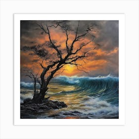 Tree At Sunset Art Print